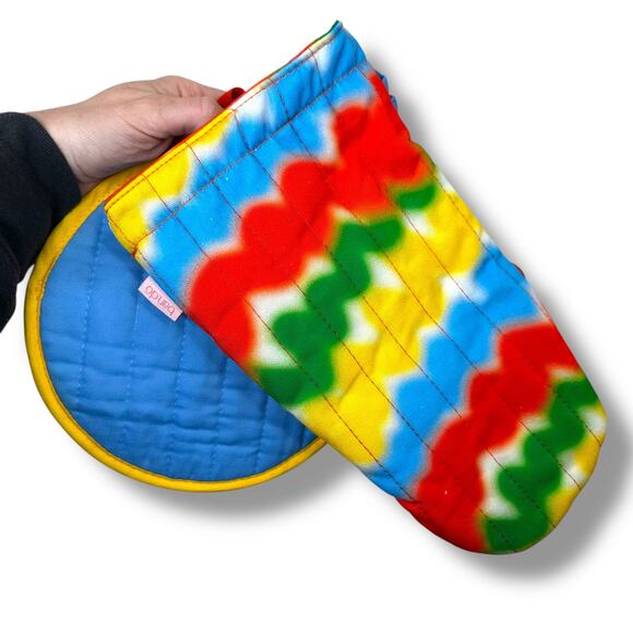 ban.do NWT Squiggles Rainbow Cotton Oven Mitt and Potholder Kitchen Cookware - Picture 4 of 5